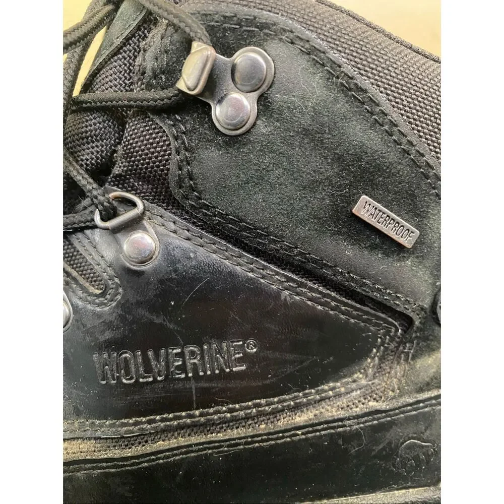 Wolverine men 10.5 waterproof tie up work boots w/skid proof soles black